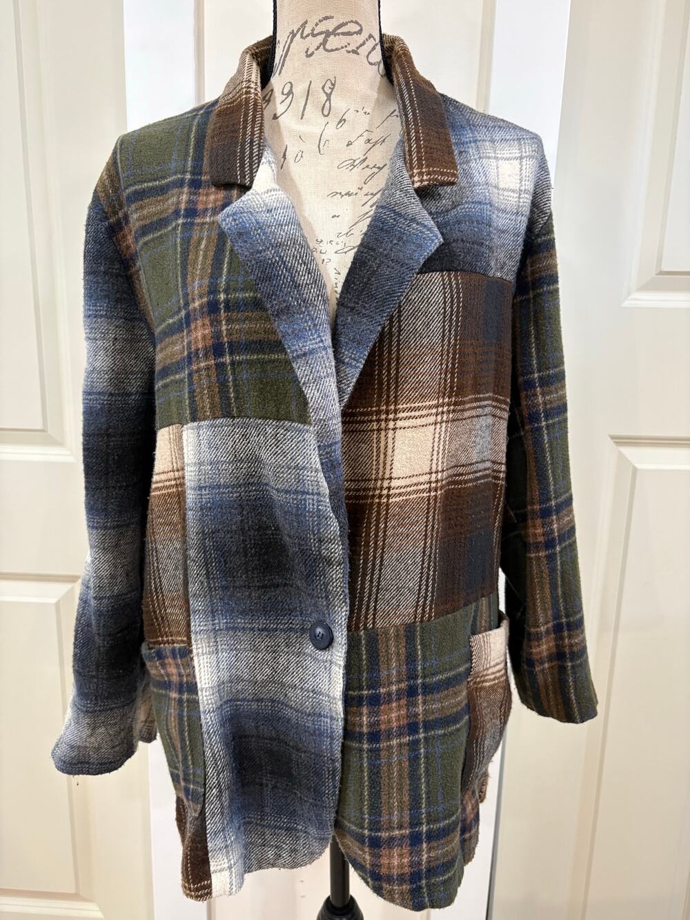 Vintage 90s Ivy Club Plaid Flannel Patchwork Blazer Jacket Size Large
